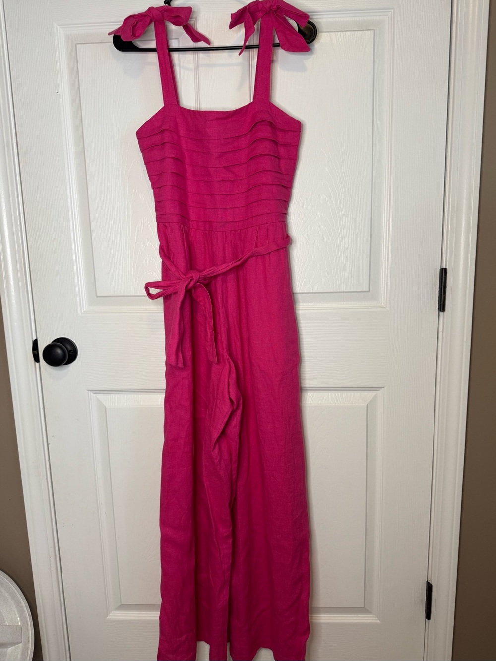 Band of the Free Mock Tie-Shoulder Bright Pink Jumpsuit with Waist Tie